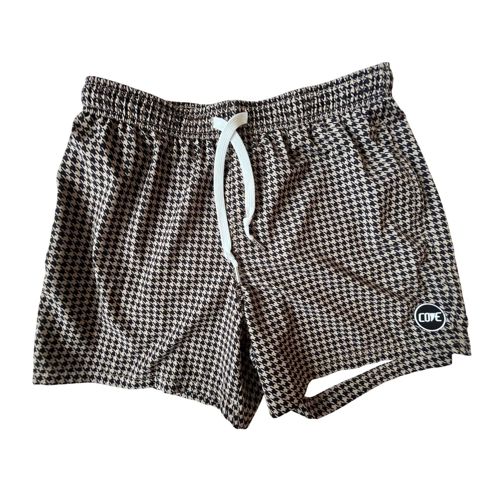 Cove USA Mens Houndstooth Swim Trunks Tan Black Size 34 5 Inch Inseam